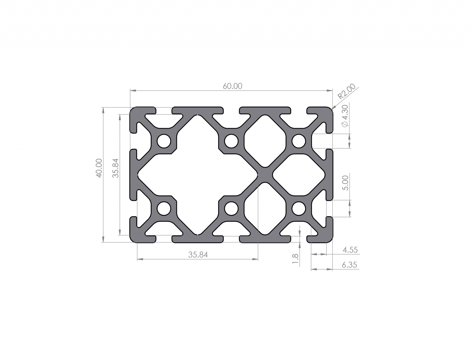 Aluminum profile 40x60 groove 5 I-type